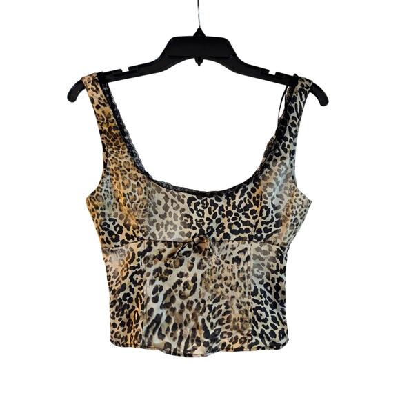 Zara Tops - Zara Women’s Leopard Print Lace Trim Top Cropped Small Side Zip NWOT